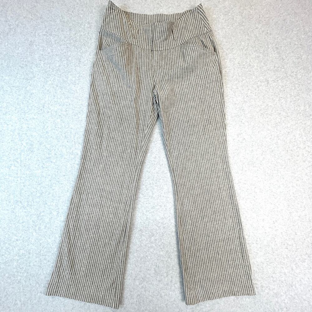 Sundance Linen Blend Wide Leg Pants Womens P4 Gray Stripe Trouser Flare Stretch